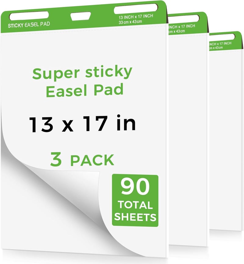 DINGIXOC Sticky Mini Easel Pads 13 x 17 Inches, 3 Pack Anchor Chart Paper for Teachers, Self Stick Flip Chart Paper with Sticky Back for Classroom, Office, 30 Sheets/Pad (White) - Image 1